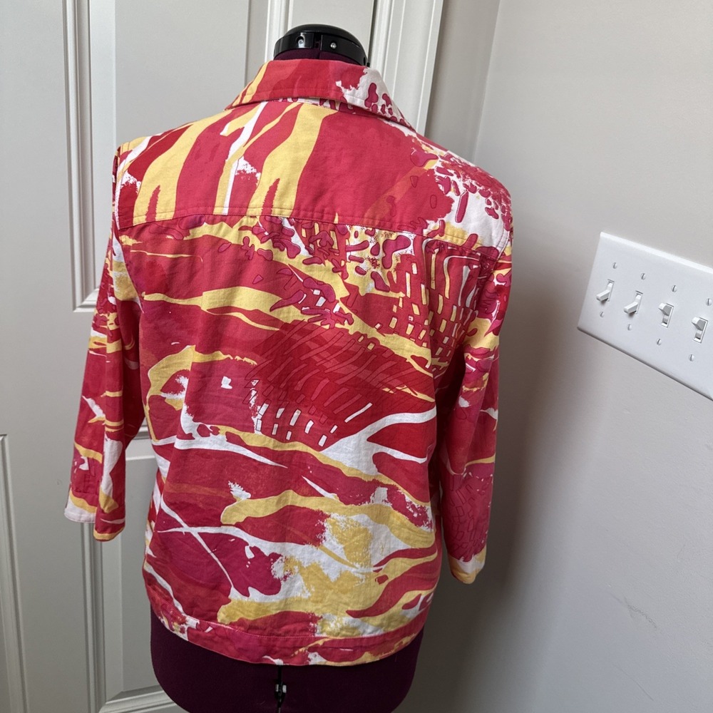 Vtg Choices Womans L 100% Cotton Colorful Button Up Jacket Sequins Red Yellow - Picture 3 of 16
